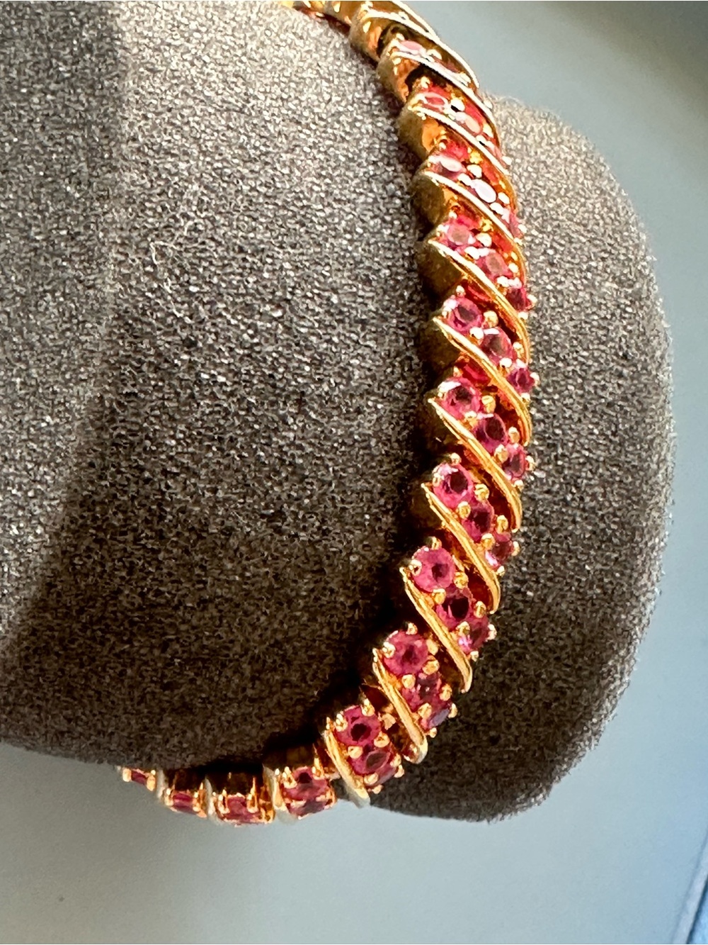Gold-Tone Pink Crystal Tennis Bracelet - Women Jewelry